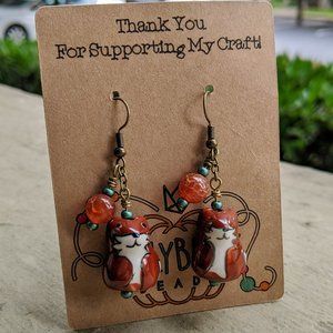 Whimsical Fox Tales Ceramic Earrings - Artistic Nature Jewelry